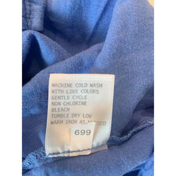 Saint Tropez West Linen Blend Button Up Top Woman Sz XL Blue Long Sleeve Collar - Picture 6 of 6